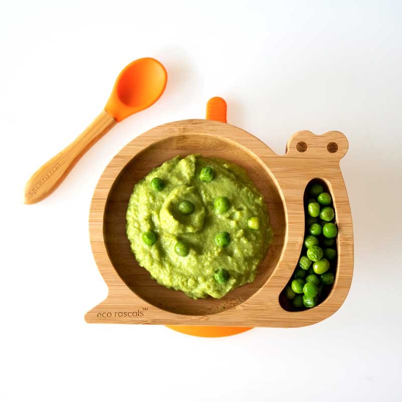 Plato bamboo Caracol, vista superior con alimentos