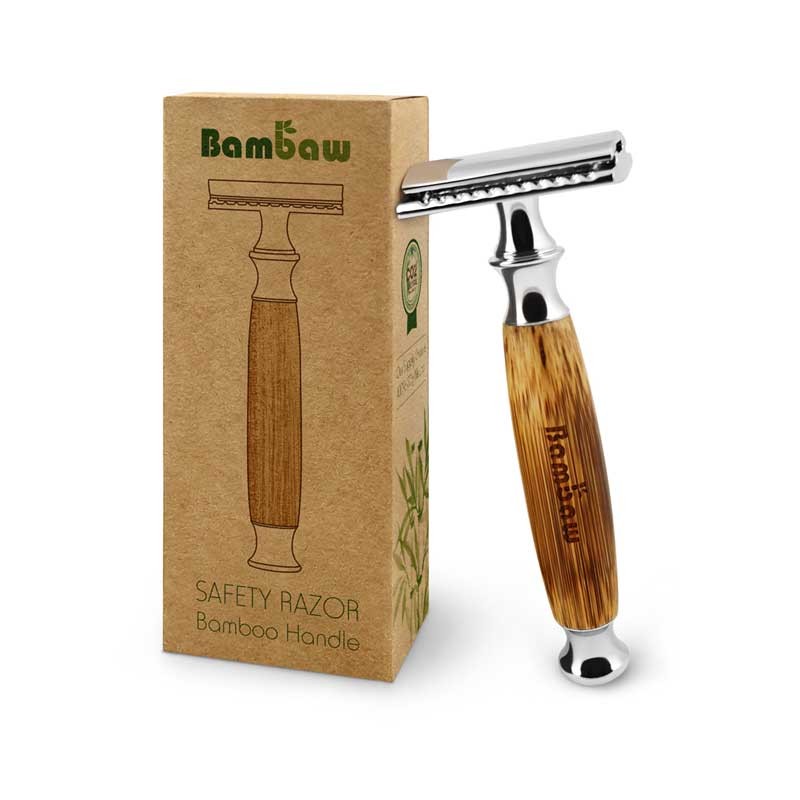 Maquinilla de afeitado de Bambú + 1 cuchilla, vista inclinada