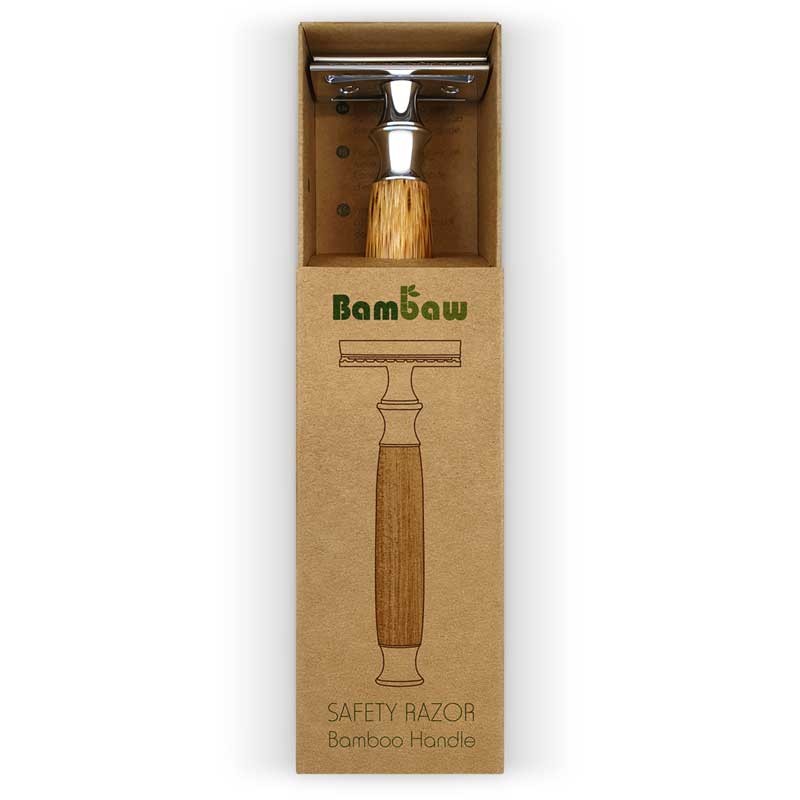 Maquinilla de afeitado de Bambú + 1 cuchilla, vista con caja