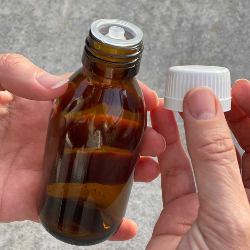 BOTELLA DE VIDRIO | ÁMBAR | 125ML. | ELIGE TAPÓN | VEGANO