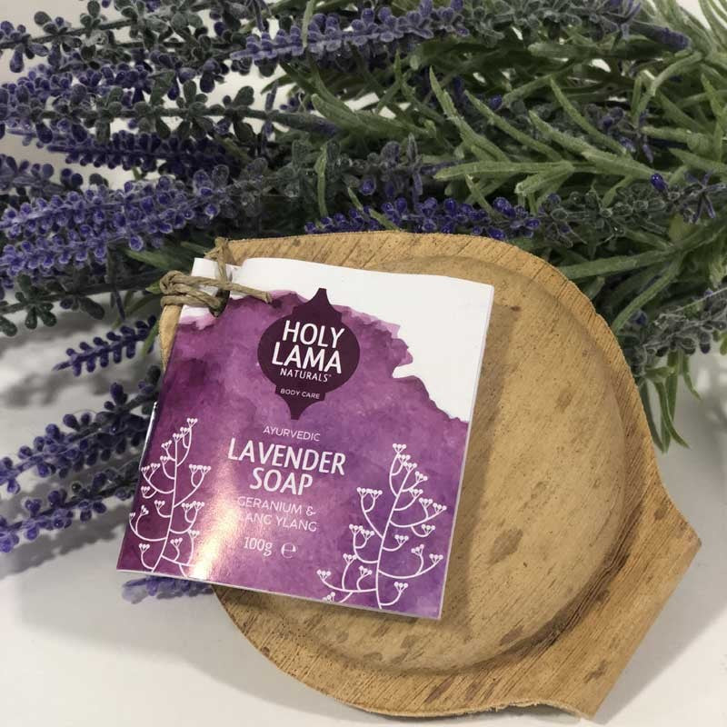 Jabón Ayurvédico Artesanal de Lavanda en concha vegetal. VEGANO, vista superior