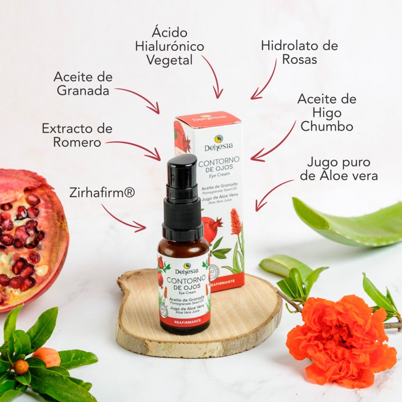 Contorno de ojos anti-edad (bolsas y manchas) BIO. Granada y aloe vera. Dehesia - VEGANO, vista ingredientes