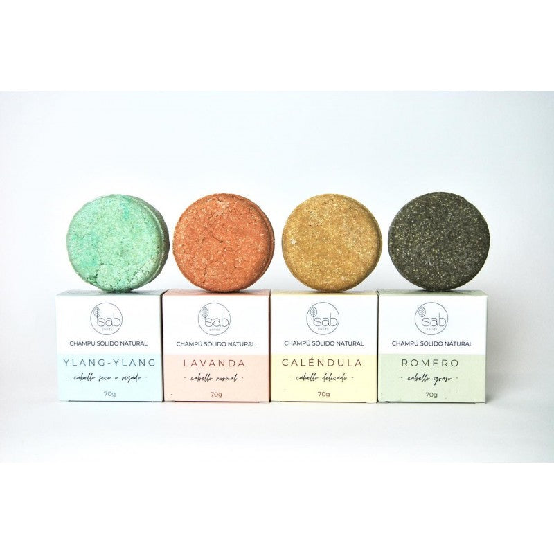 Champú sólido Ylang-ylang, cabello rizado, seco o dañado. Sab Solid - VEGANO, vista en grupo