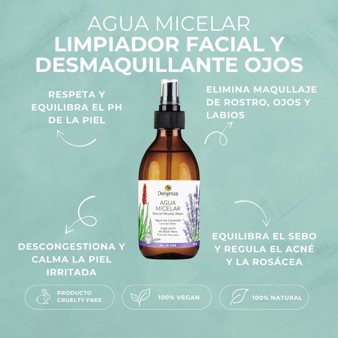 AGUA MICELAR | LIMPIA, DESMAQUILLA Y TONIFICA | BIO | LAVANDA Y ALOE VERA | VEGANO