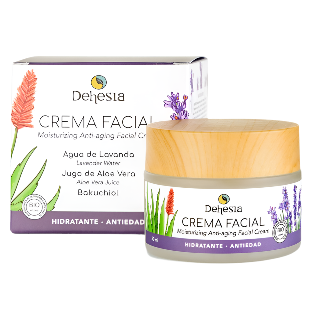 Crema facial hidratante, nutritiva y regeneradora con bakuchiol (retinol vegano). Para todo tipo de pieles. Sin parabenos, colorantes, derivados del petróleo ni perfumes artificiales. Bio y Vegana.