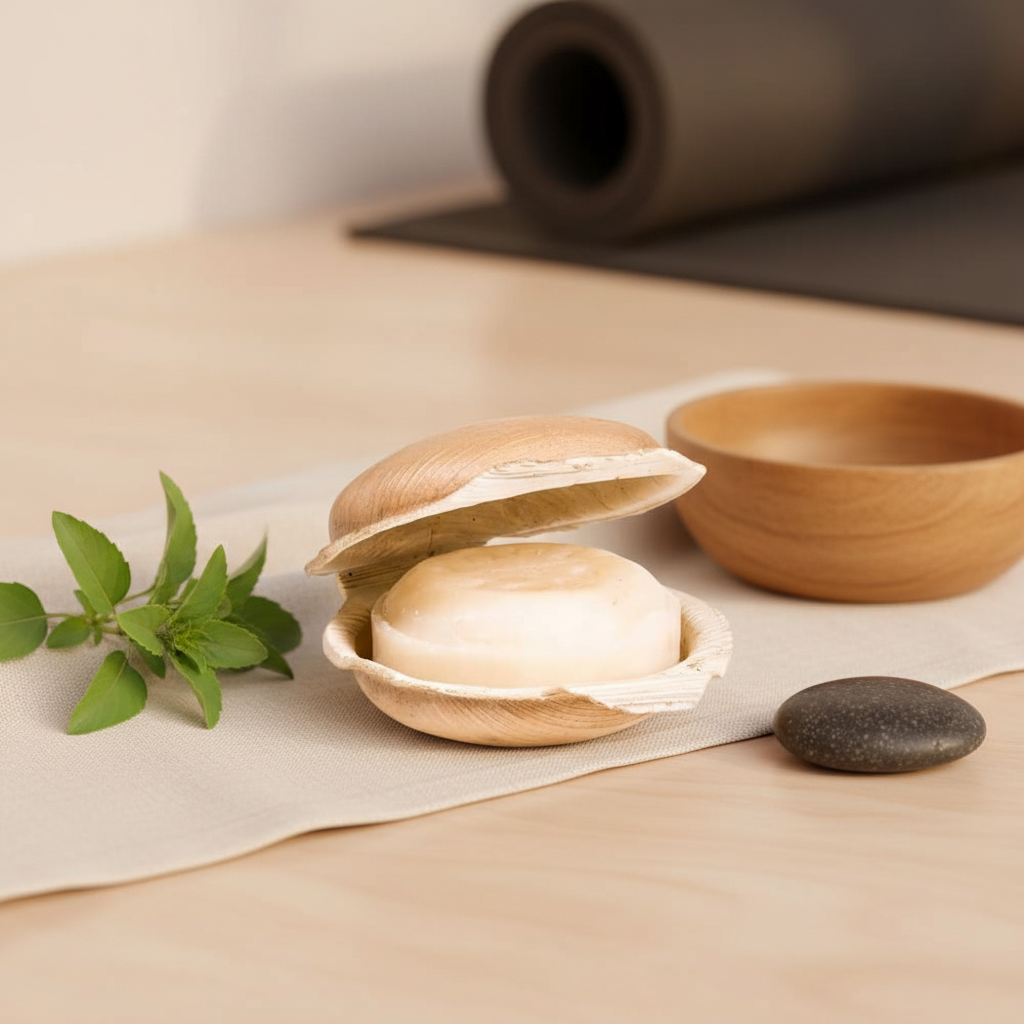 Jabón ayurvédico artesanal "Yogi" con aceite de coco, neem y tulsi. Calmante y nutritivo para la piel. Vegano, sin plásticos y de comercio justo. Fragancia intensa y duradera. - Lifestyle
