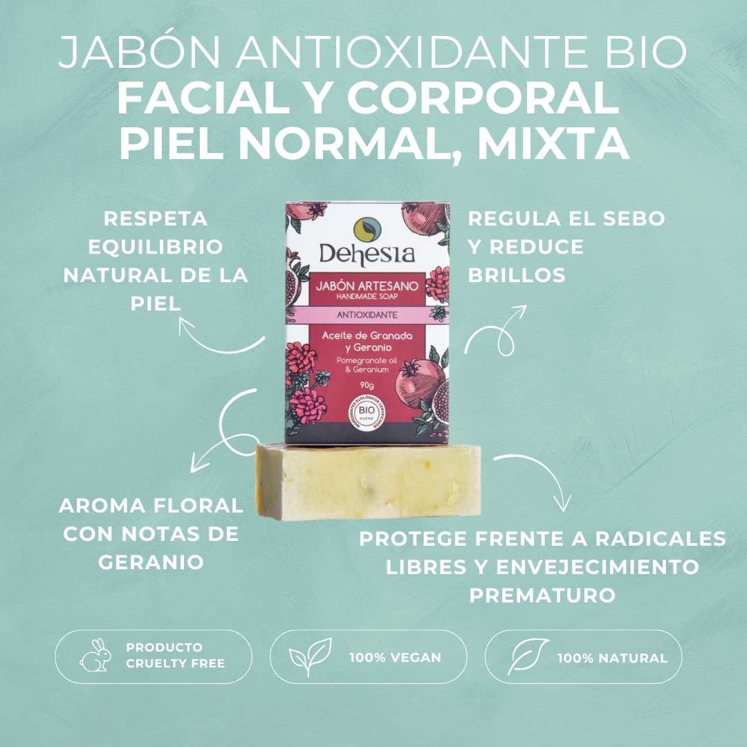 JABÓN ANTIOXIDANTE | BIO | GRANADA Y GERANIO | PIELES NORMALES Y MIXTAS | VEGANO