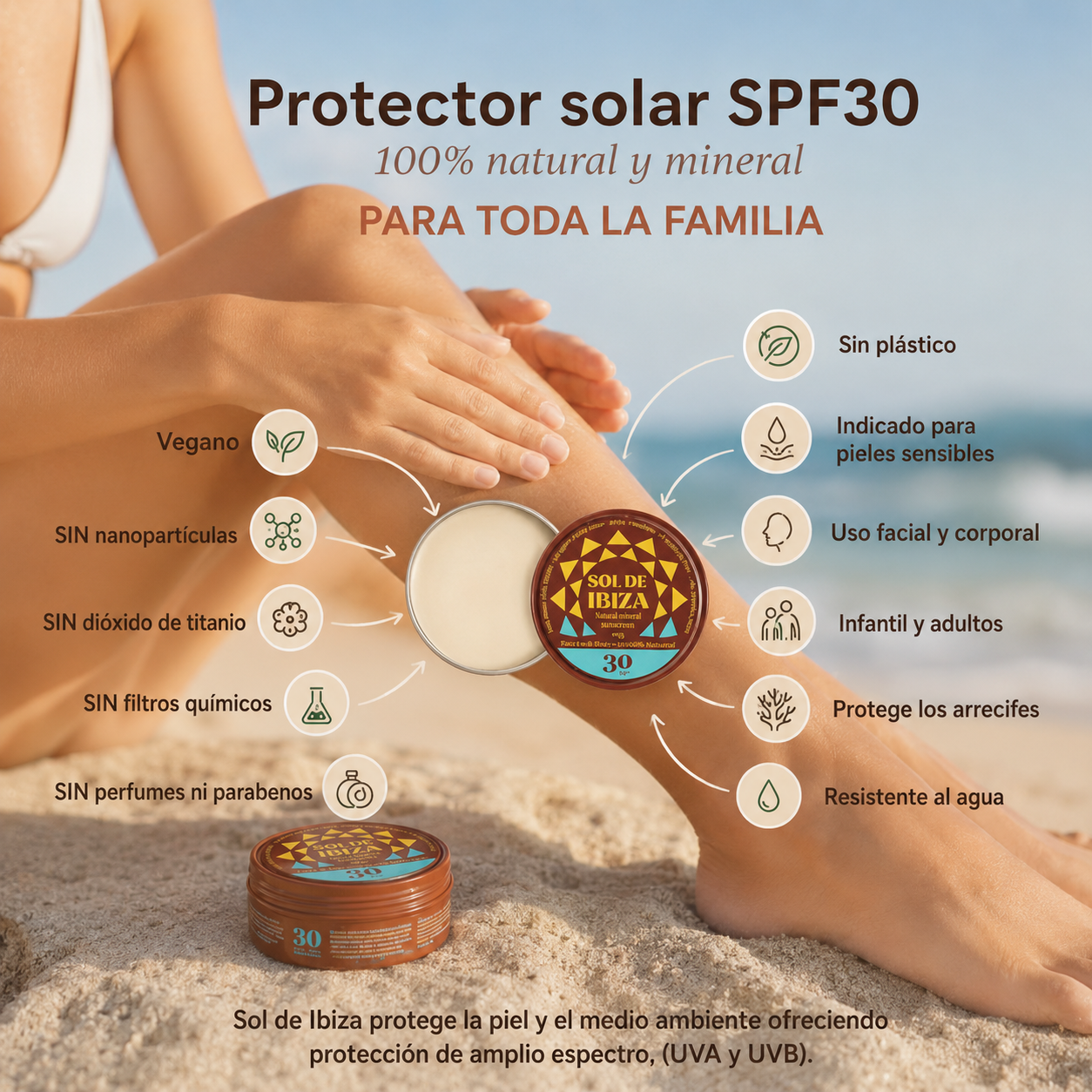 Protector solar sol de ibiza SPF30 natural y mineral y sus beneficios