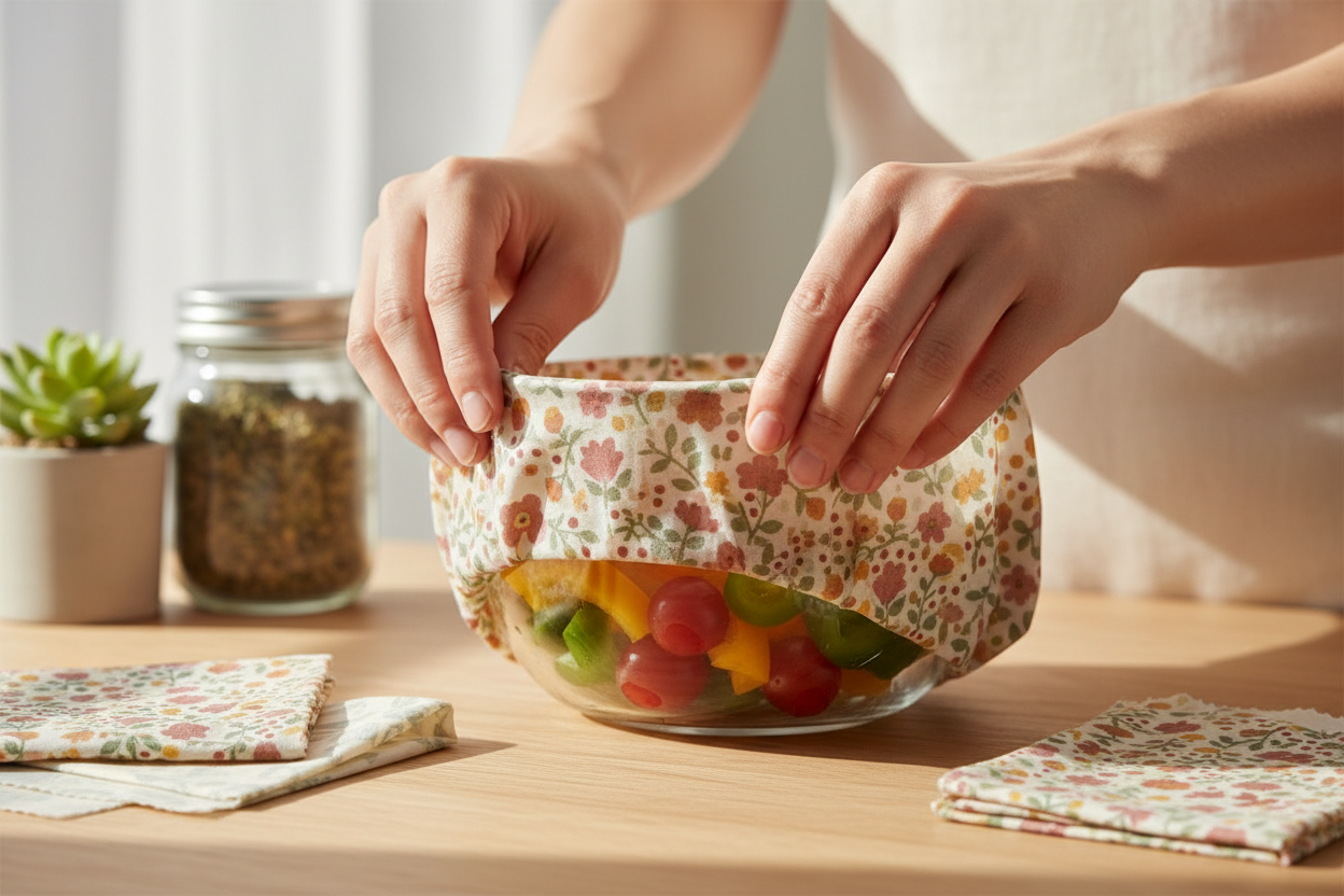 Banner envoltorios encerados con manos