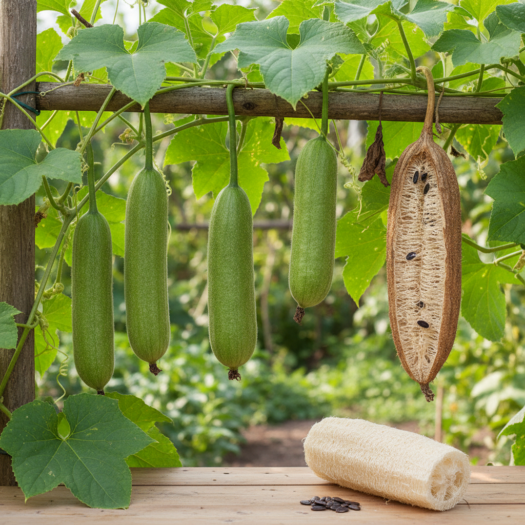 Planta de luffa mostrando origen del estropajo
