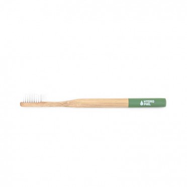 Cepillo dientes de bambú de dureza media, color verde, vista frontal
