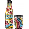 Chilly's Phychedelic gift pack: 500ml bottle + 340ml coffee glass, front view