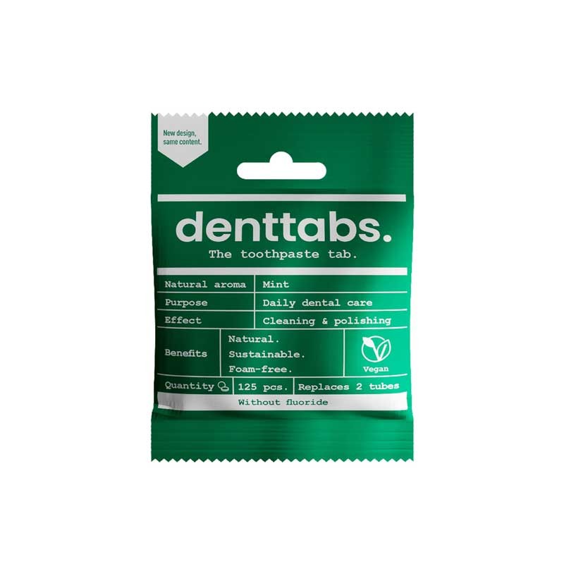 Toothpaste Mint without fluoride, 125 tabs, Dent Tabs - VEGAN, front view