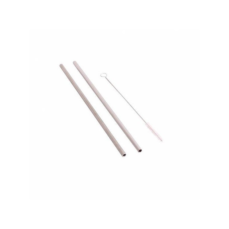 2 pajitas rectas reutilizables de acero inox + limpiador, vista superior