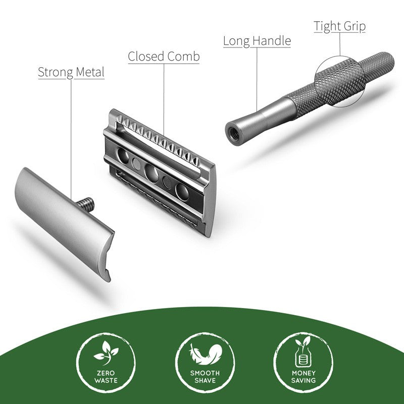 Maquinilla de afeitado Plata + base + 1 cuchilla, vista desmontada