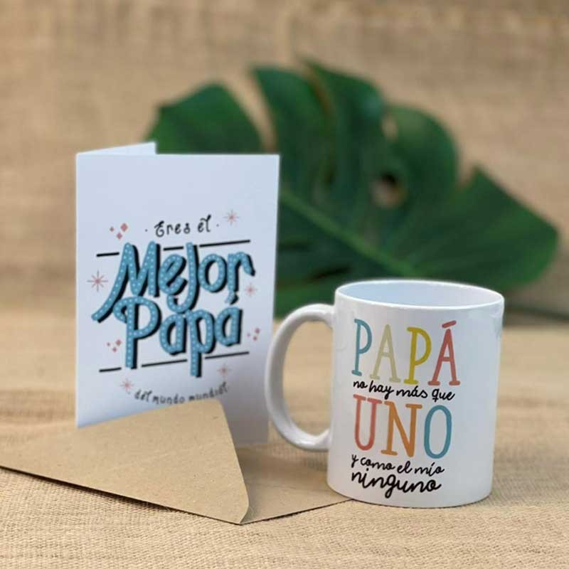 Pack taza super papi + tarjeta de regalo (elige taza), vista frontal