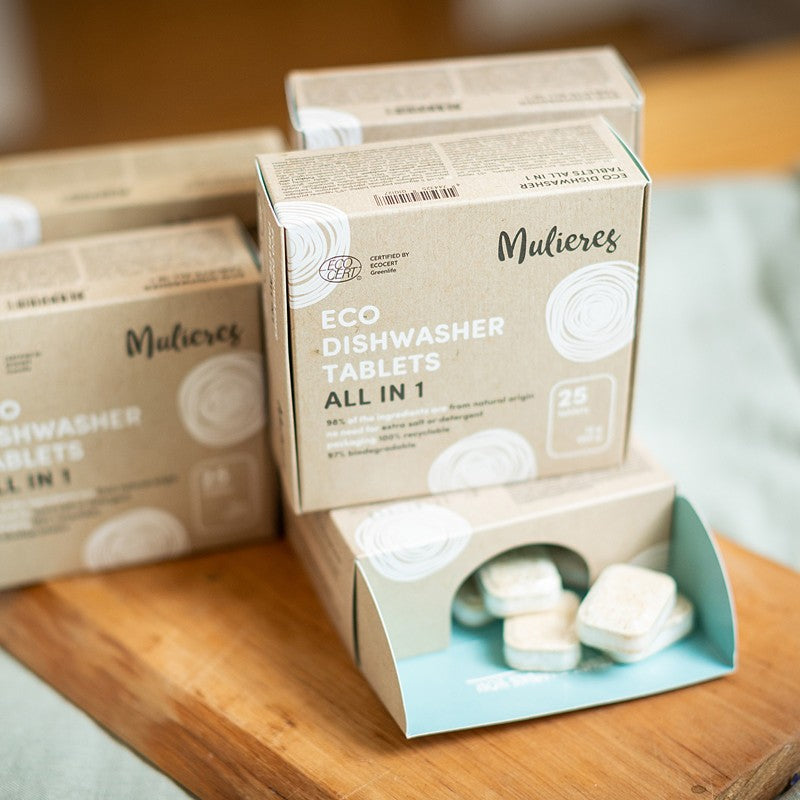 Lavavajillas en pastillas ecológicas, caja de 25, Mulieres - VEGANO, vista cajas