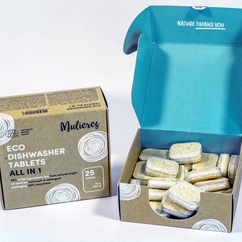 Lavavajillas en pastillas ecológicas, caja de 25, Mulieres - VEGANO, vista caja abierta