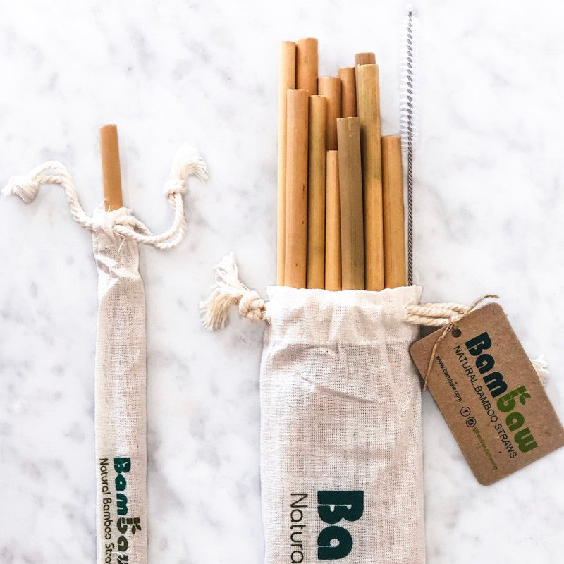 12 Pajitas de Bambú, bolsa + limpiador, vista superior