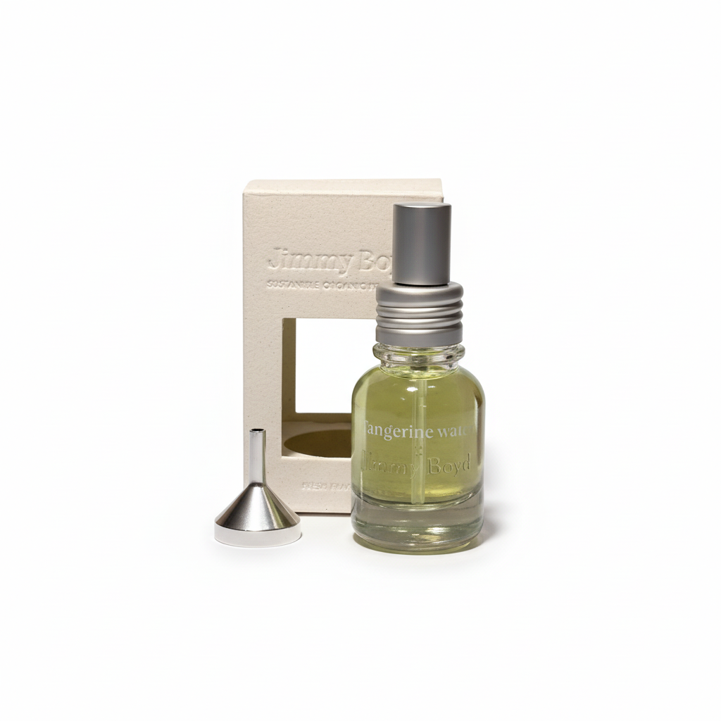 AGUA DE COLONIA TANGERINE WATER 25ML DE JIMMY BOYD, BIO, ORGÁNICA ECOLÓGICA Y SIN DISRUPTORES ENDOCRINOS CON EMBUDO Y ESTUCHE