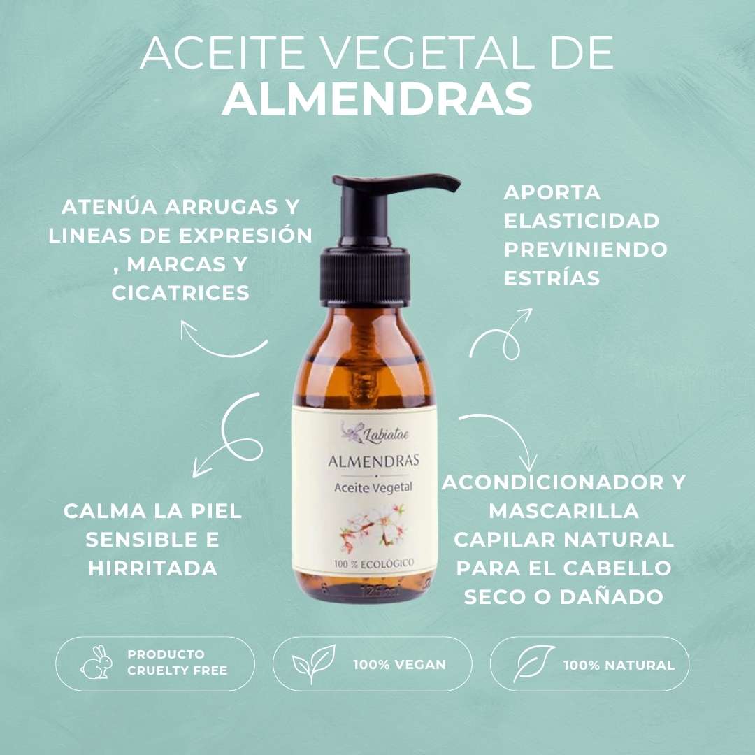 ACEITE VEGETAL DE ALMENDRAS | BIO | 100% ECOLÓGICO | Líneas de expresión y elasticidad