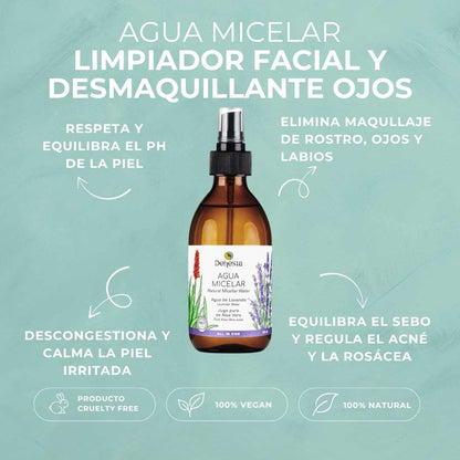 AGUA MICELAR | LIMPIA, DESMAQUILLA Y TONIFICA | BIO | LAVANDA Y ALOE VERA | VEGANO