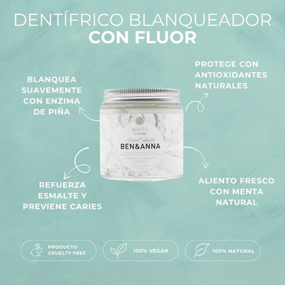 DENTÍFRICO | BLANQUEADOR WHITE | MENTA Y SALVIA | CON FLÚOR | 100ml | VEGANO