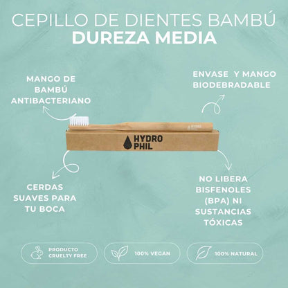 CEPILLO DIENTES | DE BAMBÚ | DUREZA MEDIA | ELIGE COLOR | VEGANO