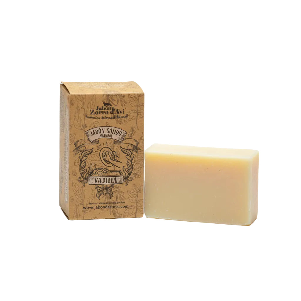 Jabón ecológico artesanal para lavar vajilla, hecho con aceites de oliva y girasol, vegano, biodegradable, sin plásticos y sin residuos tóxicos. Ideal para limpieza de cocina sostenible.