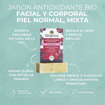 ANTIOXIDANT SOAP | ORGANIC | POMEGRANATE AND GERANIUM | FOR NORMAL AND COMBINATION SKIN | VEGAN