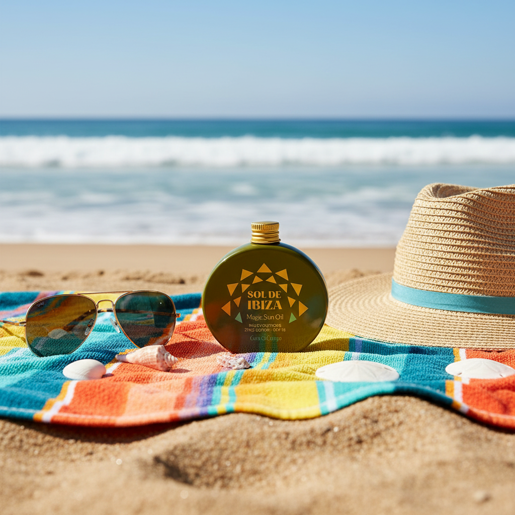 Aceite solar mágico SPF15 para cuerpo y cara. 100% natural y vegano. Con óxido de zinc, protege, regenera y previene las manchas. Aroma a hierbas de Ibiza. EN LA PLAYA