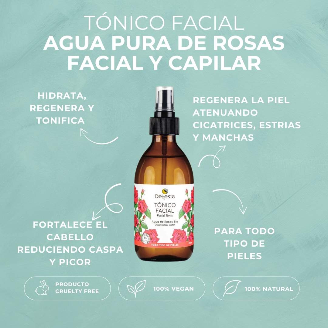 TÓNICO FACIAL | AGUA DE ROSAS | BIO | TODAS LAS PIELES | VEGANO
