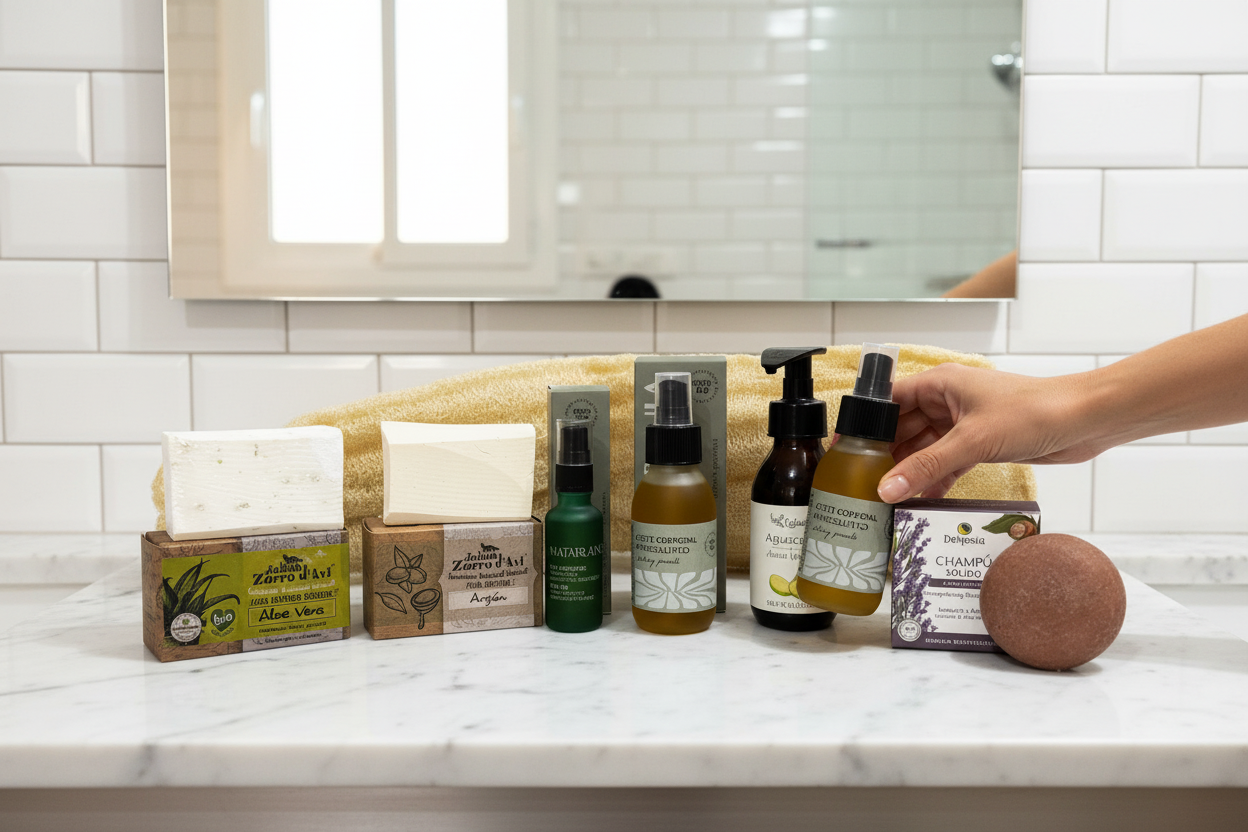 Banner baño moderno con interacción humana