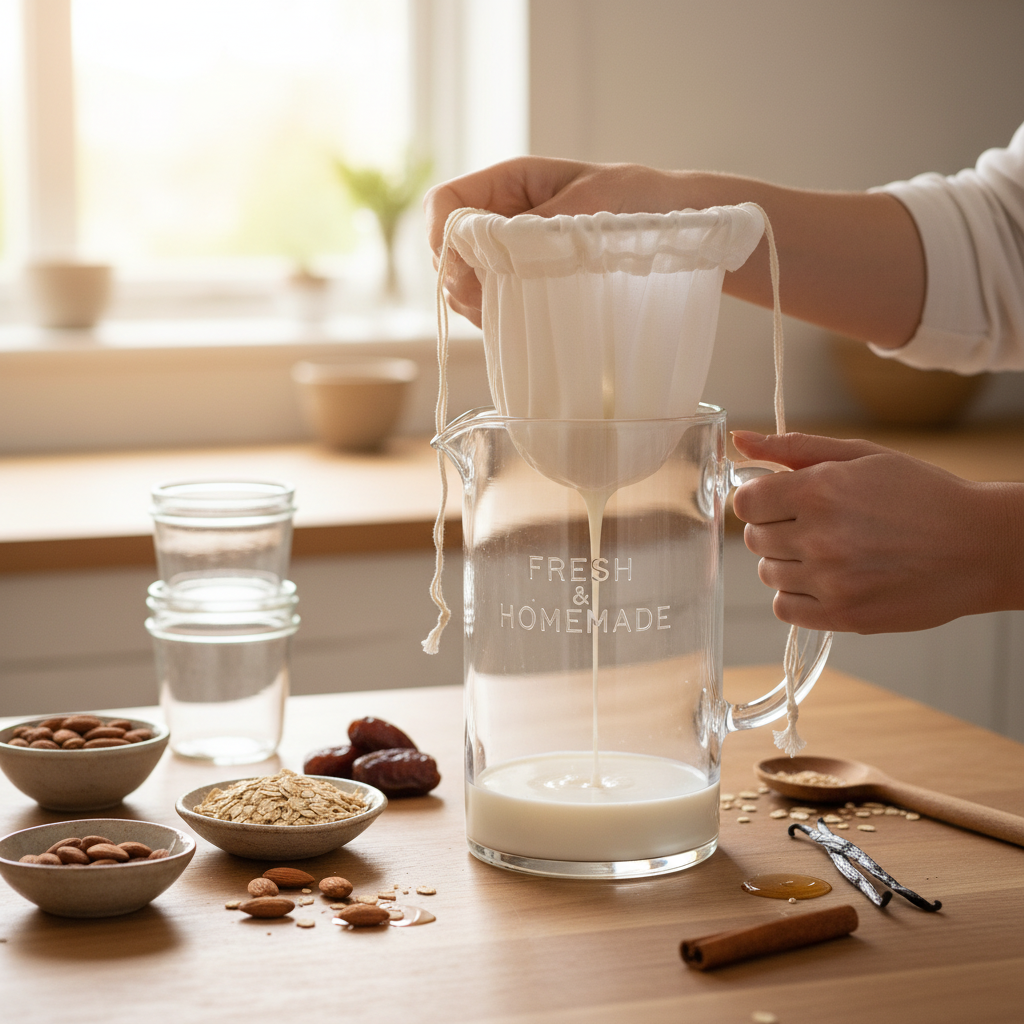 Bolsa Filtro Leche Vegetal en uso