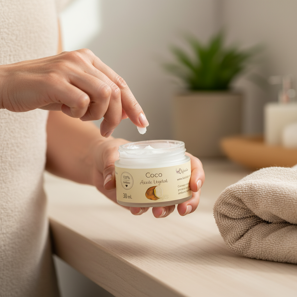 Detalle de manos con aceite de coco Labiatae
