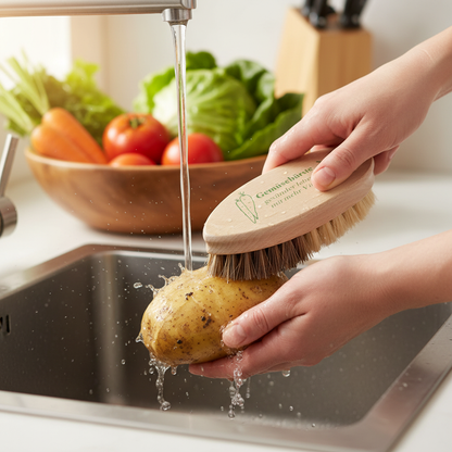 Imagen de uso cepillo limpiando verduras