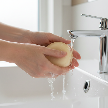 Imagen de uso jabón ayurvédico sin concha