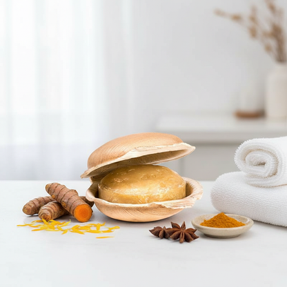 Imagen lifestyle jabón ayurvédico de Cúrcuma