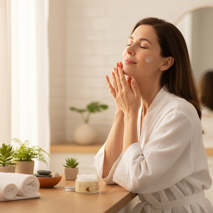 Mujer aplicando aceite de coco Labiatae