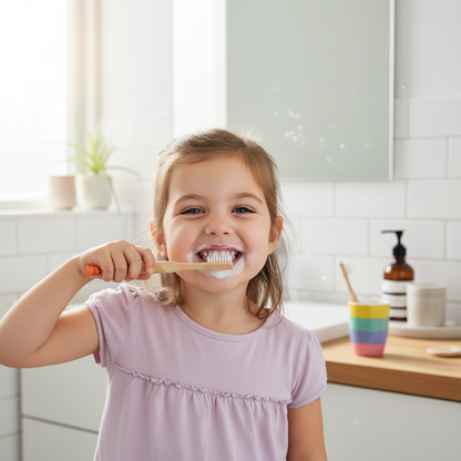 Niña usando cepillo de dientes