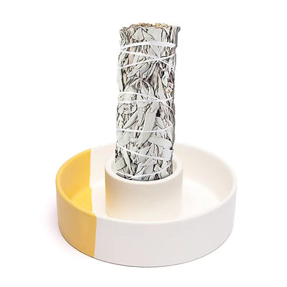 CERAMIC BURNER | WHITE AND OCHRE | FOR SAGE, PALO SANTO,...